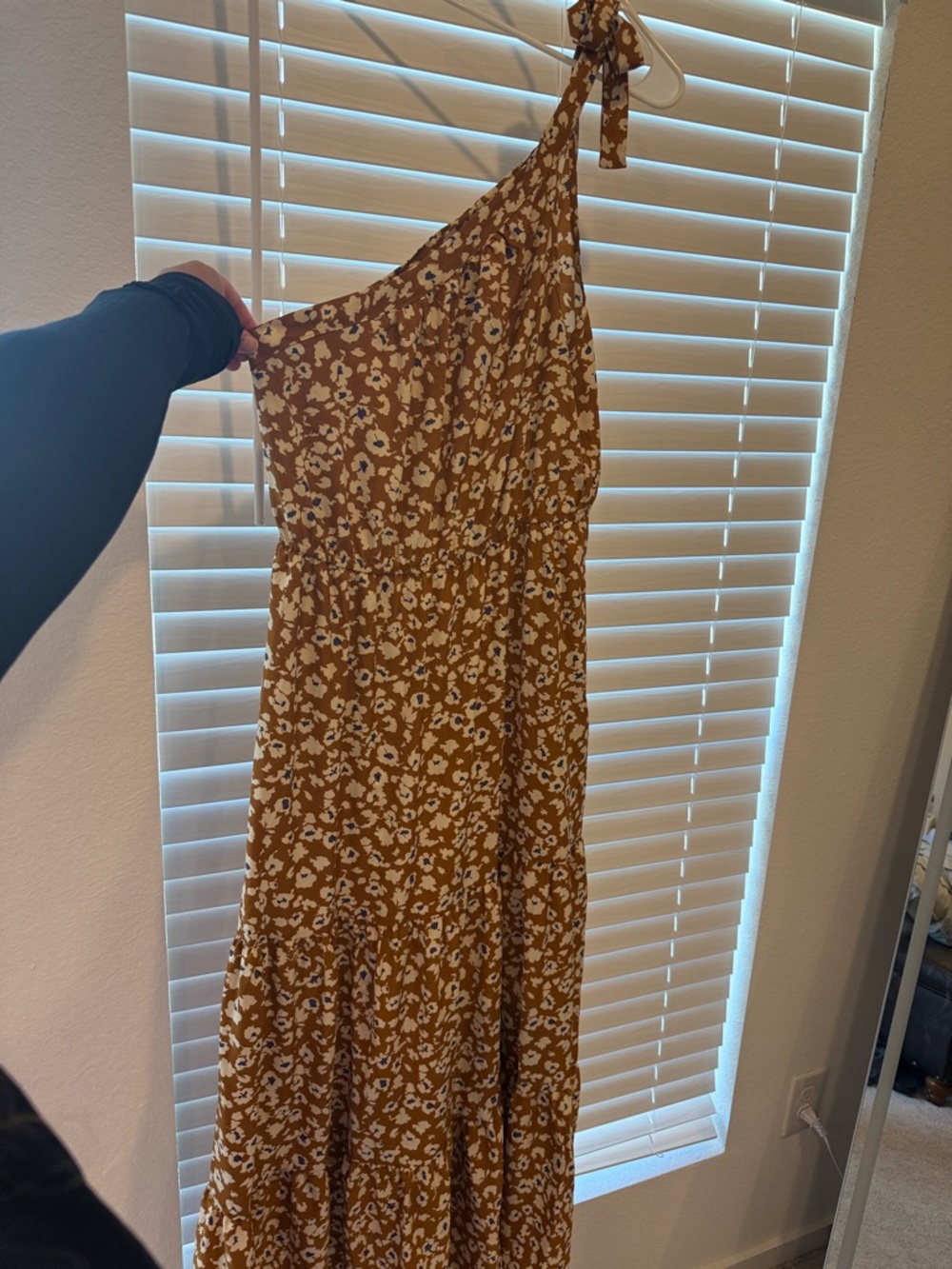 One-Shoulder Floral Maxi Dress in Mustard